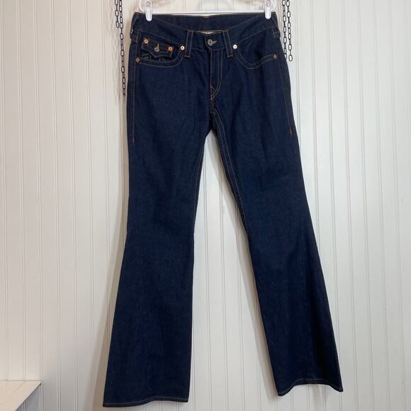 NWT True Religion Women’s Low Rise Boot Cut Jeans Size 31 - Dark Wash Blue - Picture 1 of 10